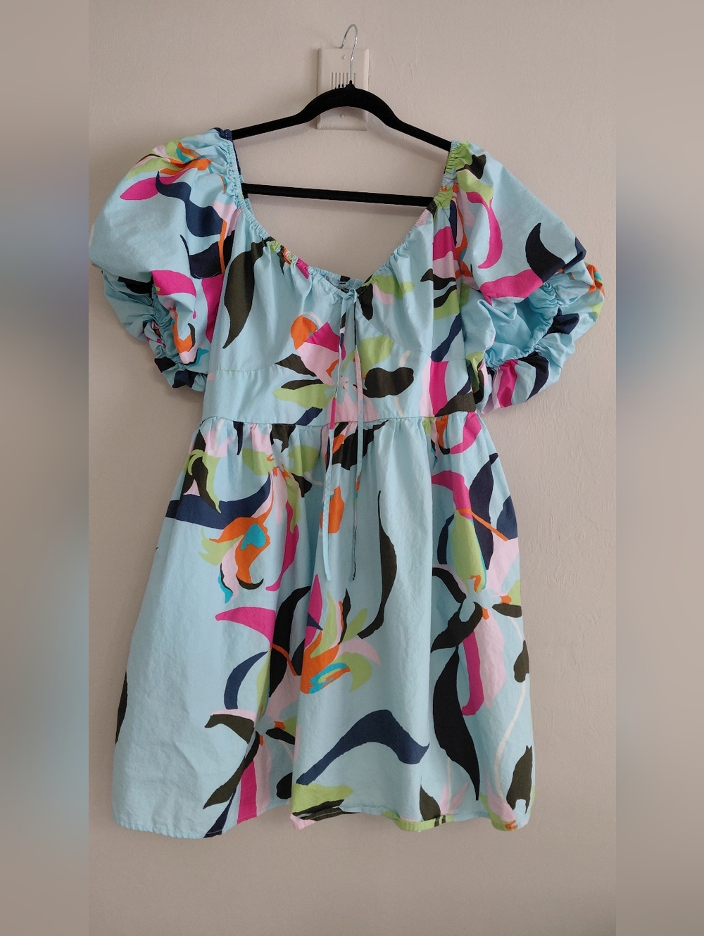 A new day Aqua Floral Puff-Sleeve Mini Dress